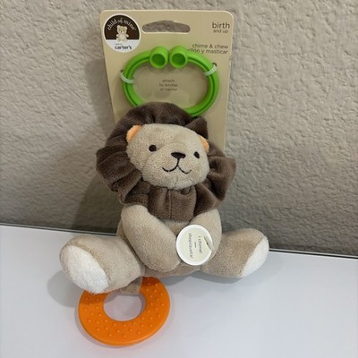 Carter's Rattle Teether Lion Plush Soft Beige Chime & Chew Stroller Carrier New