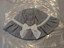 JANIE AND JACK NWT girls seersucker blue white sunhat with bow and strap 0-3