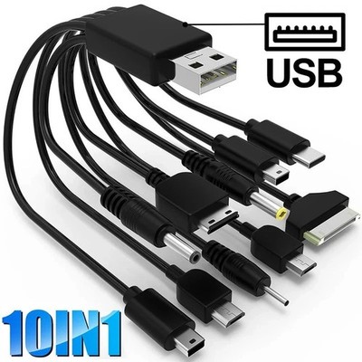 Universal 10 in 1 USB Charging Cable Multi Connector Charger Cord for Phones