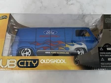 JADA DUB CITY 1965 FORD ECONOLINE VAN 1:24 BLUE WITH FLAME Oldskool never opened