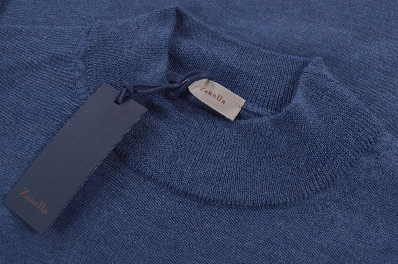 Zanella NWT Merino Wool Mock Neck Sweater Size XL in Solid Blue