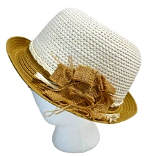 Milani Hat Womens Fedora Paper Blend Braided Band White Tan Style BB0018