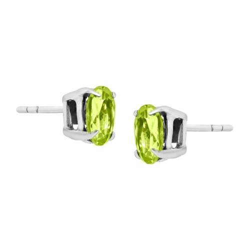 5x7mm Oval Created Peridot Women's Solitaire Stud Earing 925 Sterling Silver - Picture 2 of 4