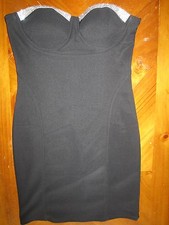 WOMENS FOREVER 21 BLACK STRAPLESS FITTED STRETCH RHINESTONE TRIM DRESS-MEDIUM
