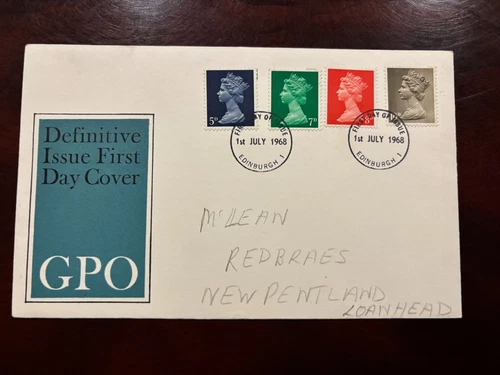 United Kingdom 1968 - Definitive 2, Elizabeth II FDC with stamps Edinburgh