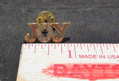 Gold-tone 'Joy' w crystal encrusted 'O' Lapel Pin 3 - Picture 5 of 5