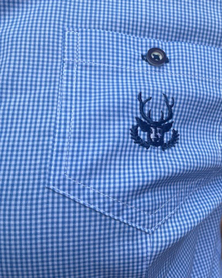 Trachtenbluse blau weiß kariert in Baumwolle von 36 - 50 Langarm Neu - Bild 3 von 4