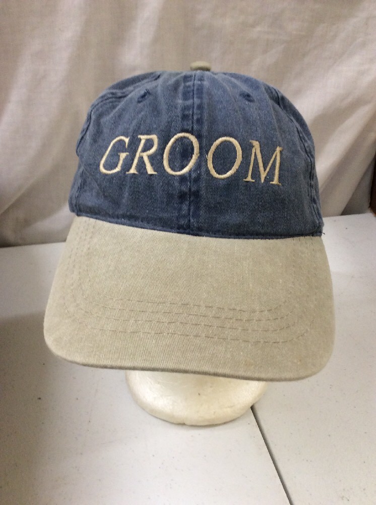 trucker hat baseball cap Vintage Hook And Loop GROOM DENIUM FUNNY HAT