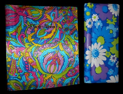 2 - Vtg Mid Cent Psychedelic Photo Album Books Satin Cover Floral