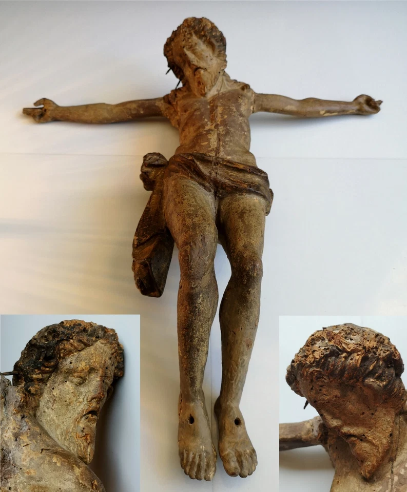XVI° Important Christ bois sculpté polychromé doré 53 cm expert L.FLIGNY - Photo 2/4
