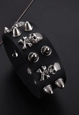 Punk Goth Bracelet Unisex Black Leather Spike Rivet Metal Studded Wristband 8405