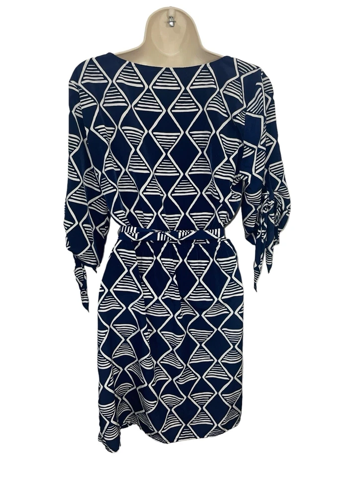 OLD NAVY Women's Size Small Blue Faux Wrap Dress with Fabric Belt - Image 2 of 4