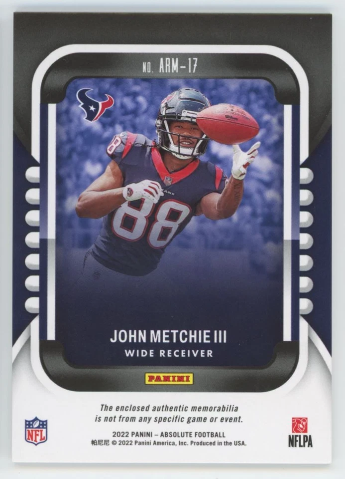 2022 Panini Absolute Rookie Materials Holo Silver 22/25 John Metchie III  - Image 2 of 2
