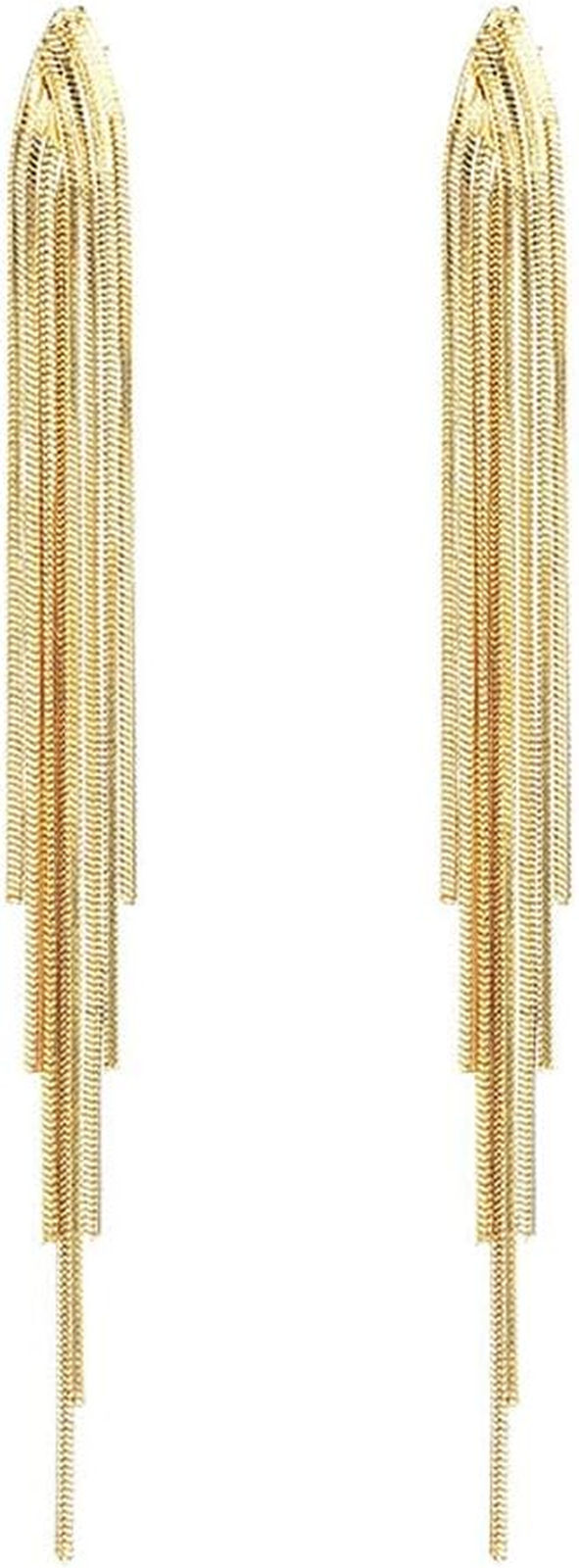 Gold Long Dangle Drop Earrings for Woman,Punk Sleek Metal Chain Tassel Earrings