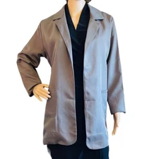 Casual Oversized Long Blazer Womens sz XL Taupe Gray Long Sleeve Open Front