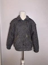 Vintage Motorcycle Jacket Size 12 Coat 80s 90s Tweed Leather Trim Retro
