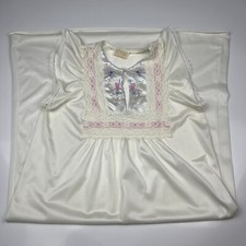 Vintage 70s Gotham White Nightgown Lace Floral Made In USA Women  s Medium