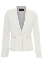 Ladies Long Sleeve Collared Low V Lined Formal Office Zip Detail Blazer Jacket