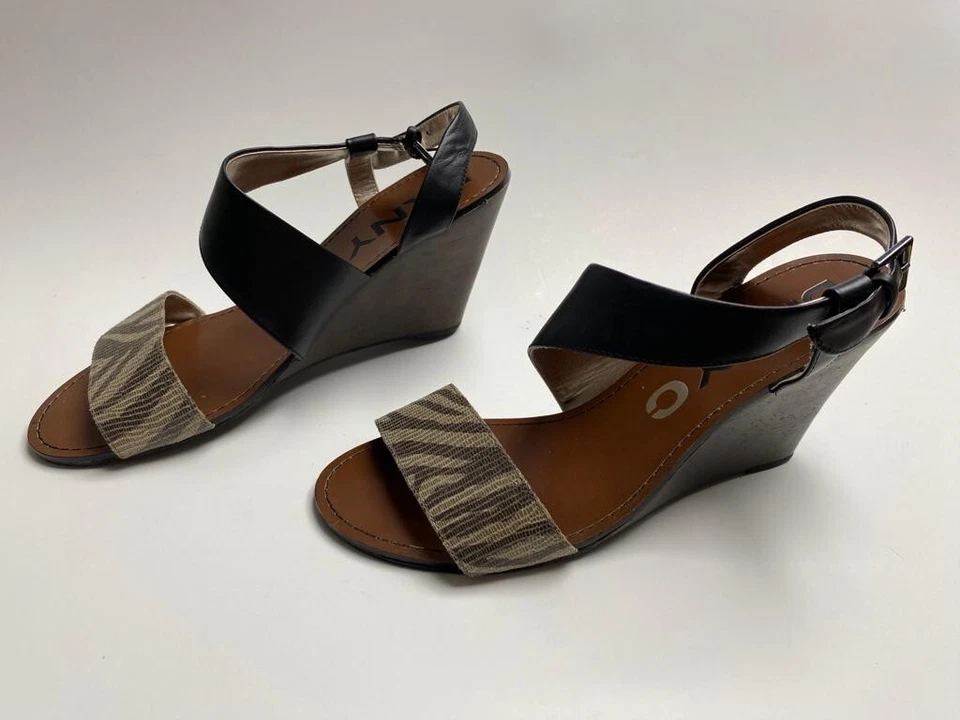 DKNY C Mujer Sandalias Marrón/Negro Correa Cuña Talla 9 Cuero Superior. Foto 2 de 4