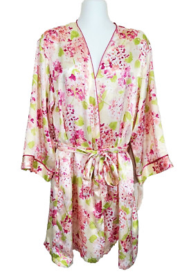 Oscar De La Renta Robe Size S M Pink Label Floral Satin Vintage Hydrangea Belted