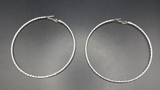 Large Textured Silver Tone Hoop Leverback Earrings Pierced Ears 622
