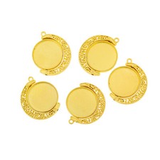 Crescent Moon Gold Tone Charm with Cabochon Setting - CBS029