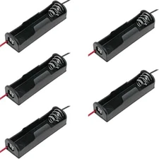 5 Pack One AA Battery Holders w Wire Leads-Plastic, Black, 2.3" x 0.65" x 0.52"