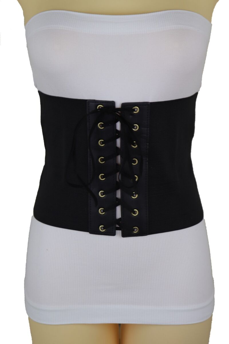 Women Black Corset Wide Elastic Comfortable Waistband Hot Fashion Belt Size  S M