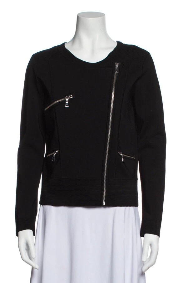 Suéter Milly Negro Plata Asimétrico Cremallera Tejido Motociclista Chaqueta Talla P Foto 3 de 4