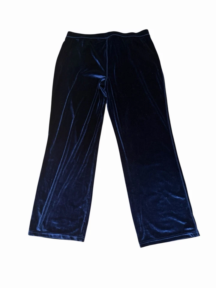 Quacker Factory Blue Metallic Velvet Pants Size Large Pull On Stretch Wide Leg - Image 2 of 4