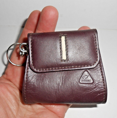 Vintage Trianon Signed Brown Leather Coin Holder Purse Key Ring (Car-185)