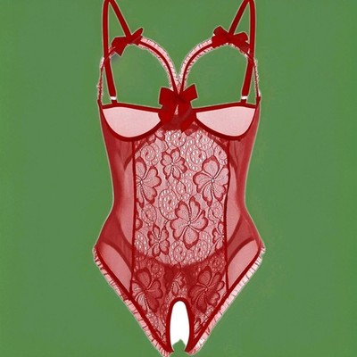 Women Sexy Late Night Teddy Lingerie Lace Babydoll Bodysuit Nightie Red- S