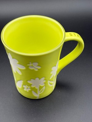 Starbucks Coffee Mug Cup Lime Green White Flowers Butterflies 2007