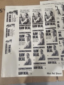 Mini Movie Ad Sheet RAW DEAL Schwarzenegger Vintage Lot Of 2