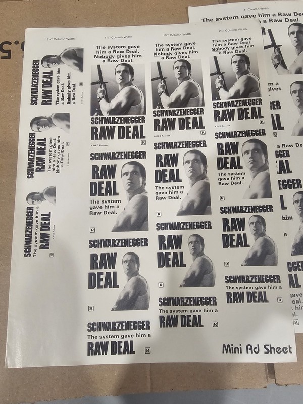 Mini Movie Ad Sheet RAW DEAL Schwarzenegger Vintage Lot Of 2