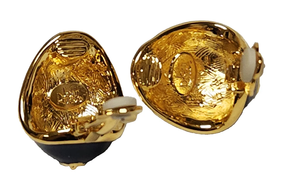 Nuevos Pendientes de Clip Curvo Joan Rivers Azul Marino Esmalte Imitación Peral Tono Dorado Foto 3 de 4