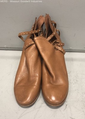 Frye Jenny Jet Ankle Boots Tan Leather Whipstitch Ankle Strap Size 10B
