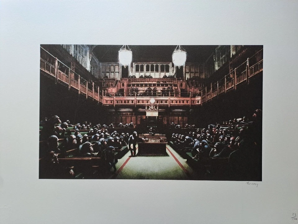 Impresión de arte Banksy - Mono Parlamento - Certificado - Imagen 2 de 4