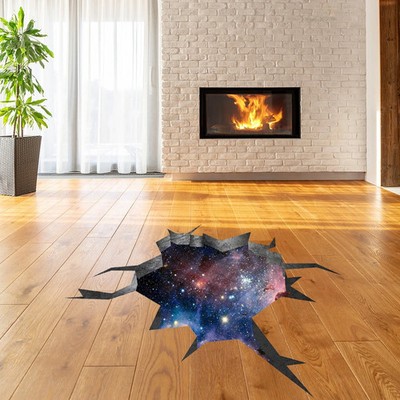 3d Effect Deep Space Wall Sticker - Outer Galaxy Floor Art Decor Mural Porthole