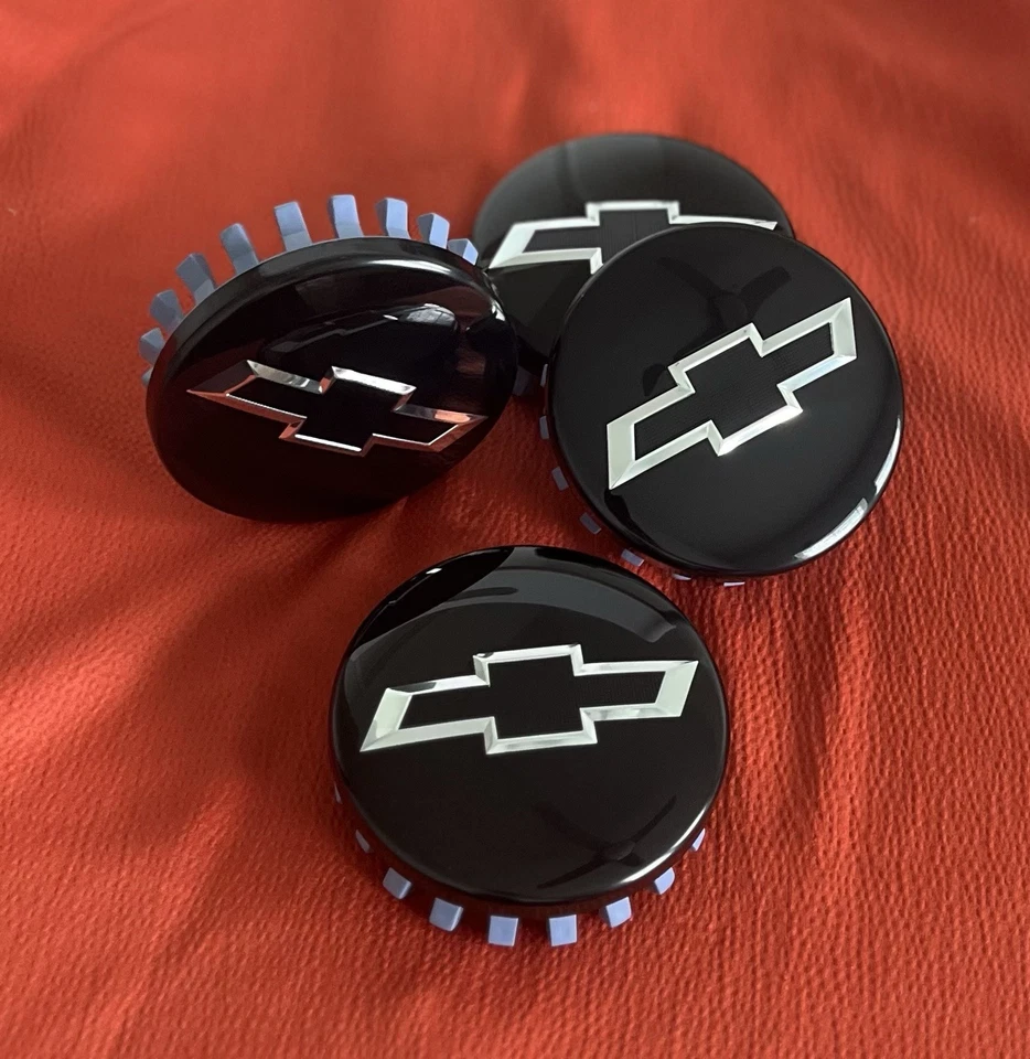 Tapacubos centrales de rueda 4x 83 mm negro brillante plateado para Chevy Silverado Suburban Tahoe Foto 4 de 4