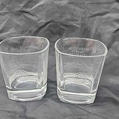 Set Of 2 Jack Daniels Old No.7 Square EMBOSSED Whiskey Glasses Clear 4  [16]