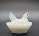 1950's Westmoreland Milkglass Coldpaint Hen on Nest SALT CELLAR Ring Of Fire