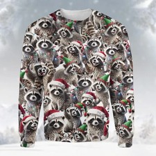 Cute Raccoon Christmas Sweatshirt Funny Holiday Pullover for Adults  Kids