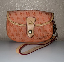 Dooney Bourke Women s Pink/Beige Logo Wristlet Wallet w/ Wrist Strap
