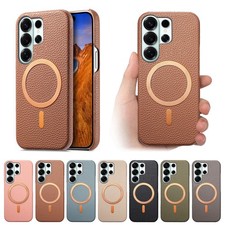 For Samsung S26Ultra S25 S24 S23 Magnetic PU Leather Slim Back Rugged Phone Case