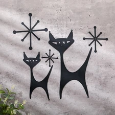 5 Pcs Mid Century Modern Atomic Cat Wall Decor Vintage Metal Wall Art Black C...