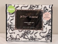 BETSEY JOHNSON Black Gray Ballet Bows TWIN 4-Piece Sheet Set Coquette Ribbon New