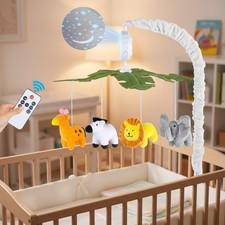 360-Degree Rotating Crib Mobile with Starlight Projection - Musical Green Design