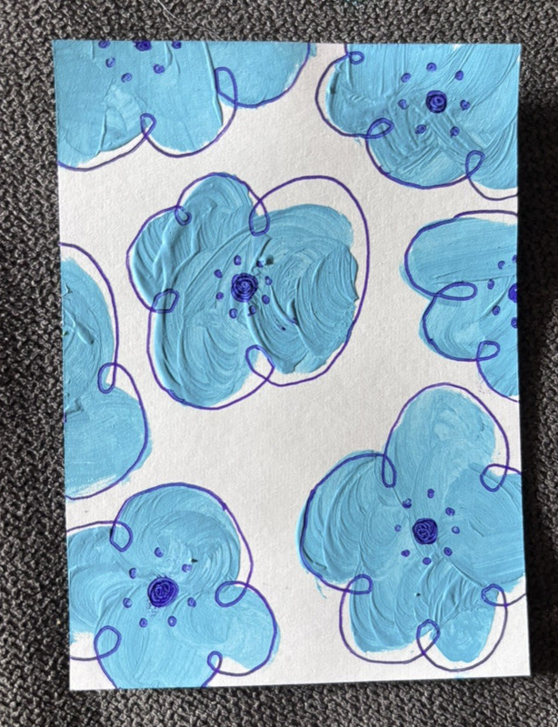 ACEO Original Acrylic Painting – Blue Flowers Floral Mini Art Trading Card