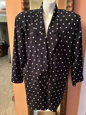 VINTAGE LIZ CLAIBORNE WOMEN BLAZER JACKET BLACK WHITE TRIANGLE PRINT CAREER SZ 6